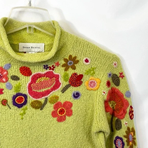 Susan Bristol Small Sweater Green Floral Long Sleeve Pullover Y2K Cottagecore196 - Picture 7 of 10